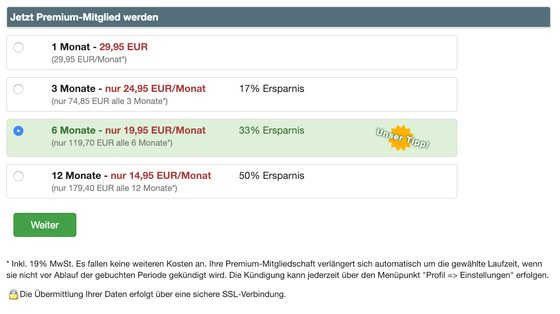 Screenshot der 50plus-Treff Preise