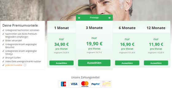Screenshot der Date50 Preise