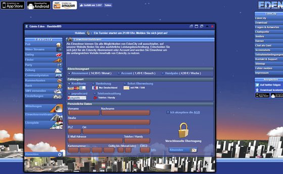 Screenshot der EdenCity Preise