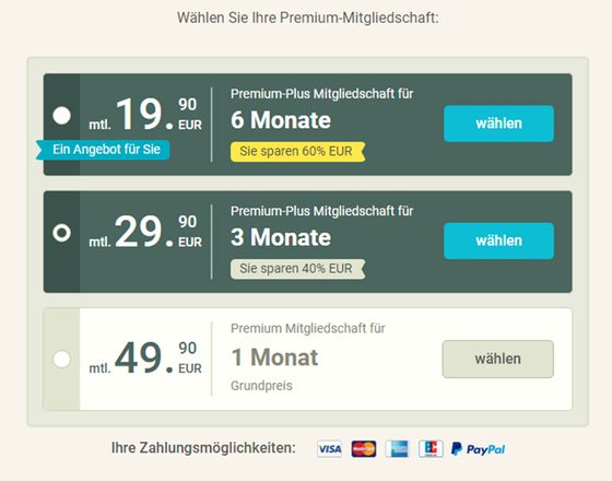 Screenshot der Heartbooker Preise