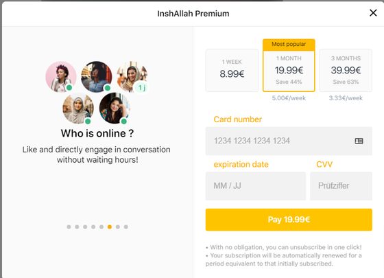 Screenshot der Inshallah Preise