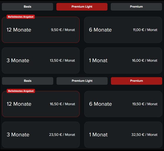 Screenshot der JOYclub Preise