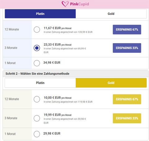 Screenshot der PinkCupid Preise