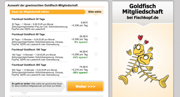 Fischkopf Goldfisch Mitgliedschaft