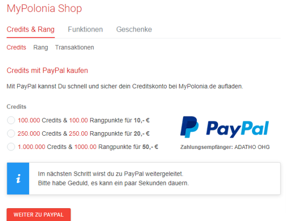MyPolonia Kosten Credits