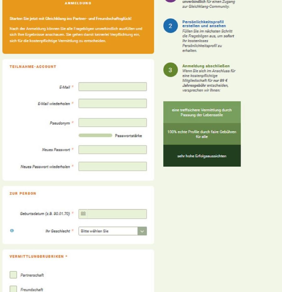 Partnervermittlung gleichklang test